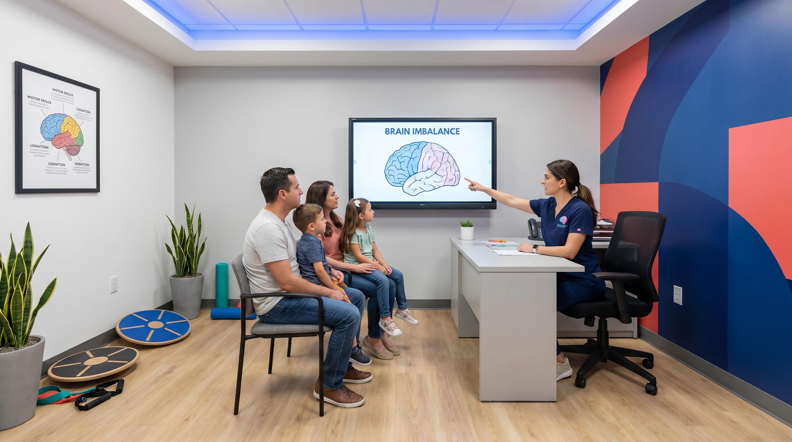 Familie sitzt in Therapiepraxis