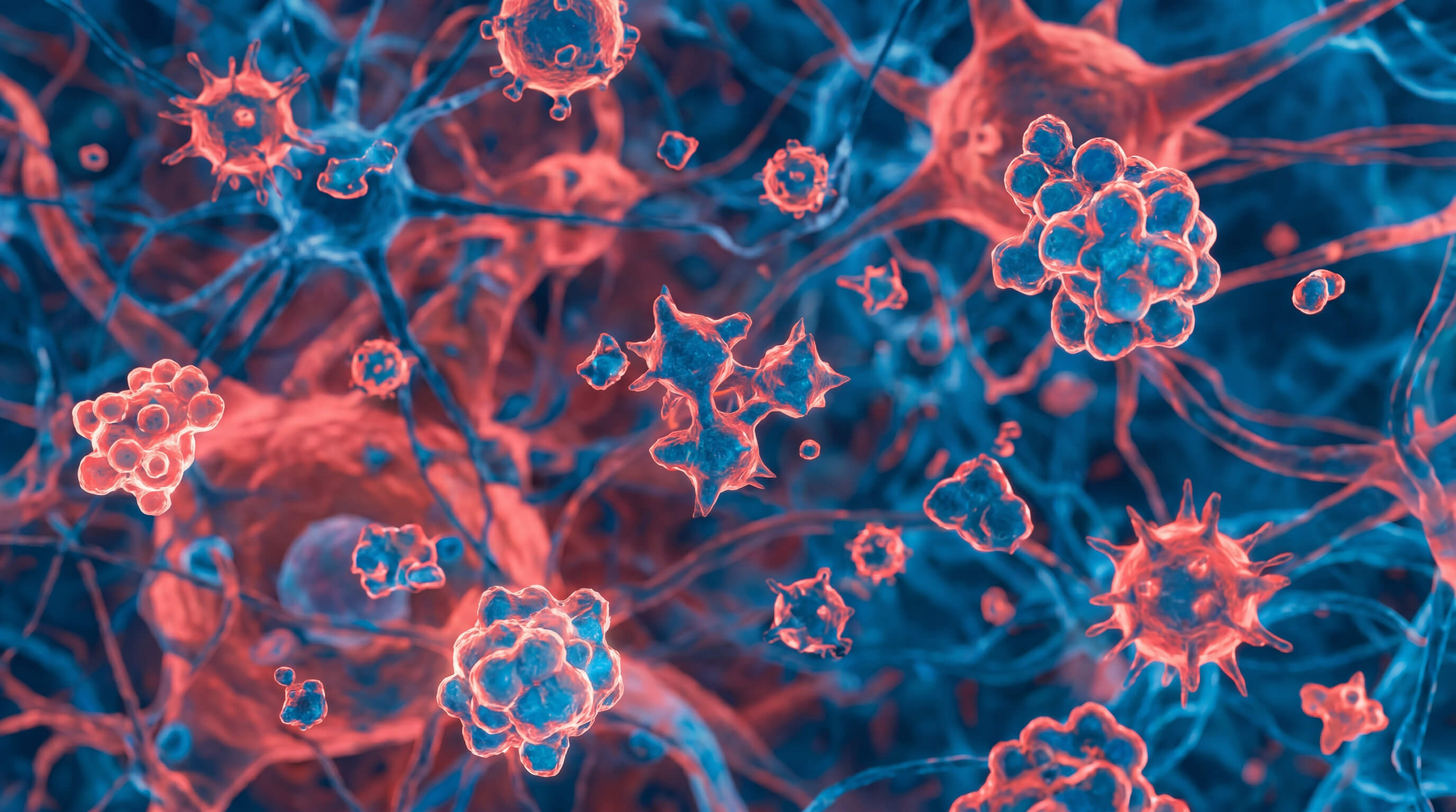 Neurotransmitter und Botenstoffe in blau und rot
